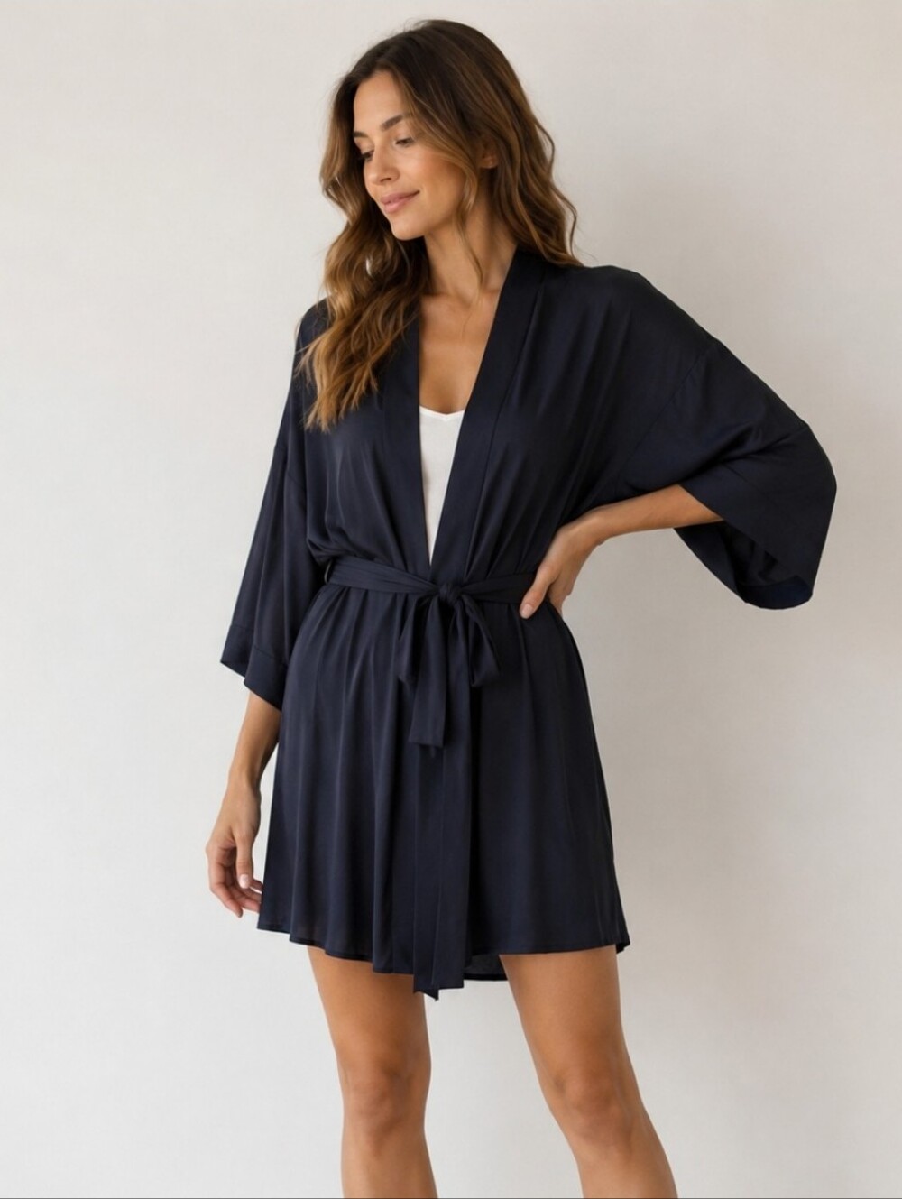Déesse Black Open Front Kimono Robe Dress Size 2X NWT Belted Minimalist
